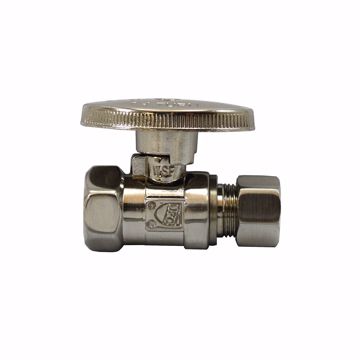 Picture of 3/8" FIP x 3/8" OD Comp Quarter-Turn Straight Supply Stop Valve, Brushed Nickel