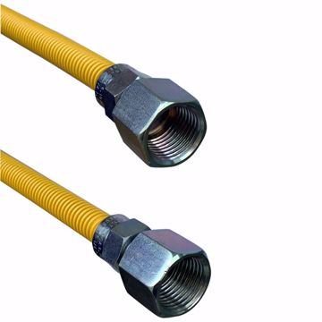 Picture of 3/8" OD (1/4" ID) X 12" Long,  3/8" Female Pipe Thread X 3/8" Female Pipe Thread, Yellow Coated Corrugated Stainless Steel Gas Connector