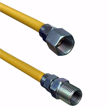 Picture of 3/8" OD (1/4" ID) X 12" Long,  1/2" Female Pipe Thread X 1/2" Male Pipe Thread, Yellow Coated Corrugated Stainless Steel Gas Connector