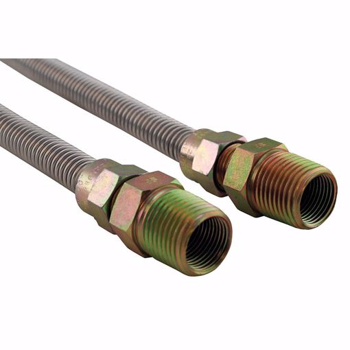 Picture of 5/8" OD (1/2" ID) X 12" Long,  1/2" Male Pipe Thread X 1/2" Male Pipe Thread, Uncoated Corrugated Stainless Steel Gas Connector