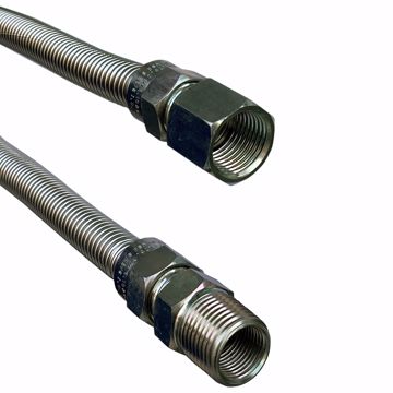Picture of 1/2" OD (3/8" ID) X 72" Long, 1/2" Female Pipe Thread X 1/2" Male Pipe Thread, Uncoated Corrugated Stainless Steel Gas Connector