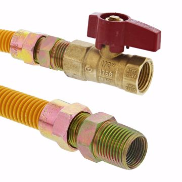 Picture of 1/2" OD (3/8” ID) Gas Connector Assembly, Yellow Coated, 1/2" MIP x 1/2" FIP Ball Valve x 18”