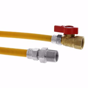 Picture of 3/8" OD (1/4" ID) Gas Connector Assembly, Yellow Coated, 1/2" MIP x 1/2" FIP Ball Valve x 48"