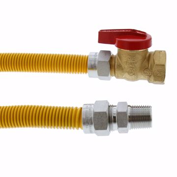 Picture of 5/8" OD (1/2" ID) Gas Connector Assembly, Yellow Coated, 1/2" MIP x 3/4" FIP Ball Valve x 12"