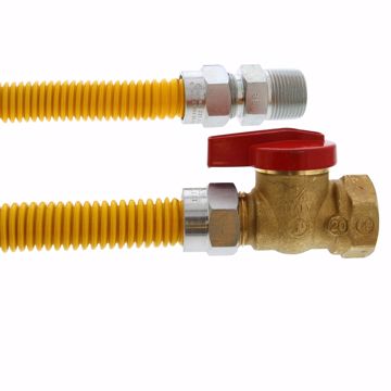 Picture of 5/8" OD (1/2" ID) Gas Connector Assembly, Yellow Coated, 3/4" MIP x 3/4" FIP Ball Valve x 18"