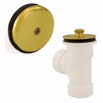 Picture of Polished Brass One-Hole Lift and Turn Bath Waste Kit, Direct T-Waste Half Kit, White Plastic