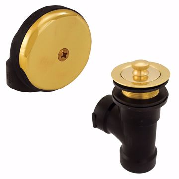 Picture of Polished Brass One-Hole Lift and Turn Bath Waste Kit, Direct T-Waste Half Kit, Black Plastic