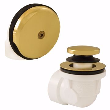 Picture of Polished Brass One-Hole Toe Touch Bath Waste Kit, Standard Half Kit, White Plastic