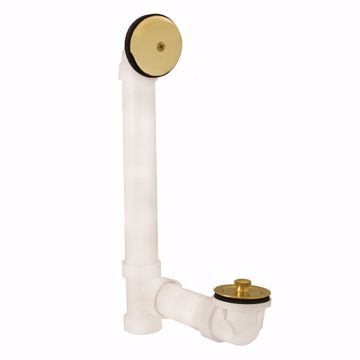 Picture of Polished Brass One-Hole Lift and Turn Bath Waste Kit, Standard Full Kit, White Plastic