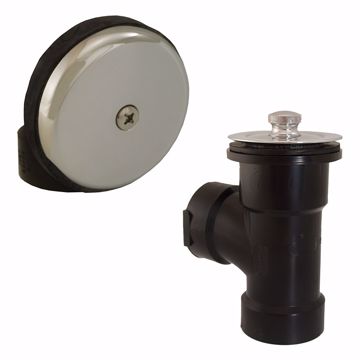 Picture of Chrome Plated Brass Lift and Turn One-Hole Bath Waste Kit, Direct T-Waste Half Kit, Black Plastic
