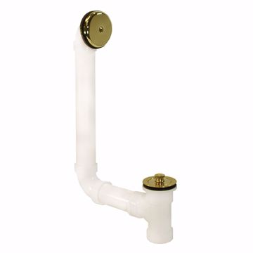 Picture of Polished Brass One-Hole Friction Lift Bath Waste Kit, Direct T-Waste Full Kit, White Plastic