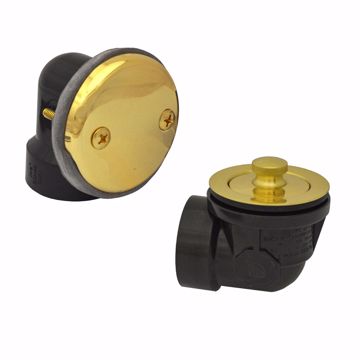 Picture of Polished Brass Two-Hole Lift and Turn Bath Waste Kit, Standard Half Kit, Black Plastic