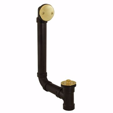 Picture of Polished Brass Two-Hole Lift and Turn Bath Waste Kit, Direct T-Waste Full Kit, Black Plastic