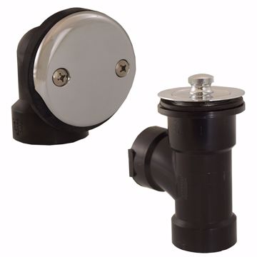 Picture of Chrome Plated Brass Lift and Turn Two-Hole Bath Waste Kit, Direct T-Waste Half Kit, Black Plastic