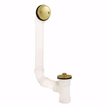 Picture of Polished Brass Two-Hole Friction Lift Bath Waste Kit, Direct T-Waste Full Kit, White Plastic