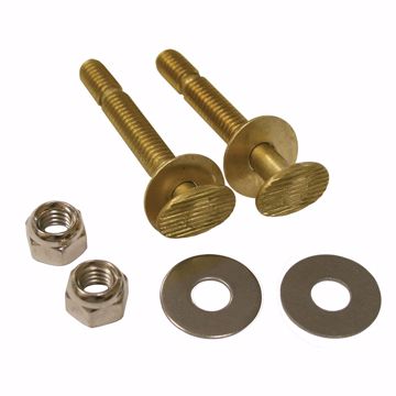 Picture of 50 Pairs of 1/4" x 2-1/4" Snap-Off Brass Closet Bolts with Round Washers and Nickel Nuts, Bagged in Pairs