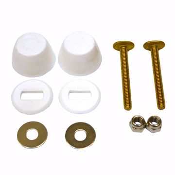Picture of 1/4" x 2-1/4" Solid Brass Closet Bolts with White Bolt Caps, Pair