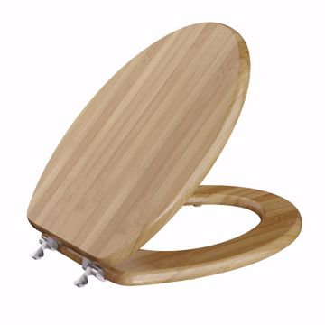 Picture of Rattan Designer Wood Toilet Seat, Closed Front with Cover, Brushed Nickel Hinges, Elongated