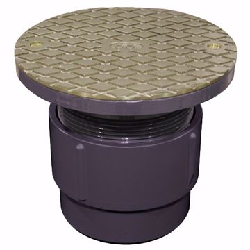 Picture of 3" x 4" PVC Pipe Fit Base Cleanout with 3-1/2" Plastic Spud and 6" Polished Brass Cover