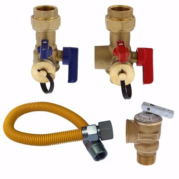 Picture of 3/4” SWT Tankless Water Heater Valve Service Kit with Pressure Relief Valve and Gas Connector