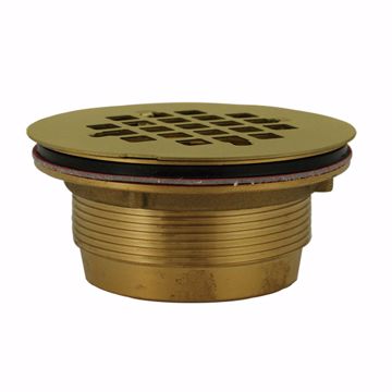 Picture of 2" No Caulk Shower Stall Drain with Brass Body and Polished Brass Strainer
