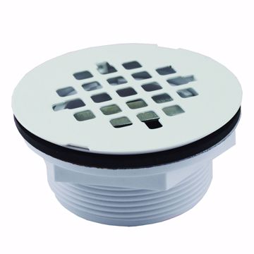 Picture of 2" No Caulk Shower Stall Drain with Plastic Body and White Epoxy Coated Stainless Steel Strainer
