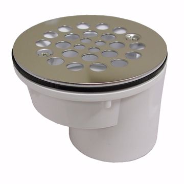 Picture of 2" PVC Offset Shower Stall Drain with Receptor Base and Stainless Steel Strainer