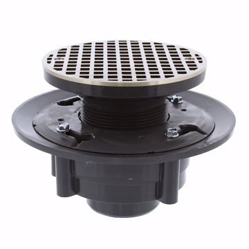 Picture of 2" x 3" Heavy Duty PVC Drain Base with 3" Plastic Spud and 6" Nickel Bronze Strainer