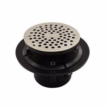 Picture of 2" x 3" Heavy Duty ABS Drain Base with 3-1/2" Plastic Spud and 5" Stainless Steel Strainer