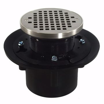 Picture of 2" x 3" Heavy Duty ABS Drain Base with 3-1/2" Plastic Spud and 6" Nickel Bronze Strainer with Ring