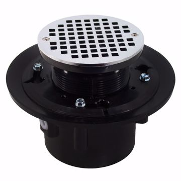 Picture of 2" x 3" Heavy Duty ABS Drain Base with 3-1/2" Plastic Spud and 6" Chrome Plated Strainer