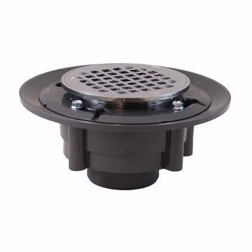 Picture of 2" x 3" Heavy Duty PVC Shower Drain with 3-1/2" Metal Spud and 5" Round Chrome Plated Strainer