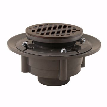 Picture of 2" x 3" Heavy Duty PVC Shower Drain with 3-1/2" PVC Spud and 5" Round Oil Rubbed Bronze Strainer