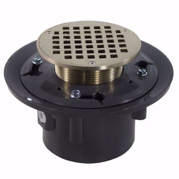 Picture of 3" x 4" Heavy Duty PVC Shower Drain with 3-1/2" Metal Spud and 5" Round Nickel Bronze Strainer