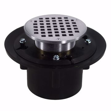 Picture of 3" x 4" Heavy Duty ABS Drain Base with 3-1/2" Metal Spud and 5" Chrome Plated Strainer