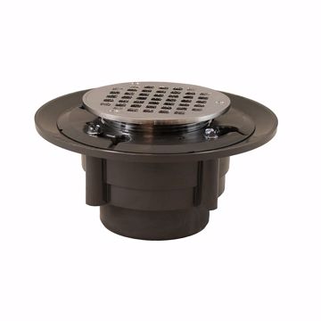 Picture of 3" x 4" Heavy Duty PVC Drain Base with 3-1/2" Metal Spud and 6" Chrome Plated Strainer