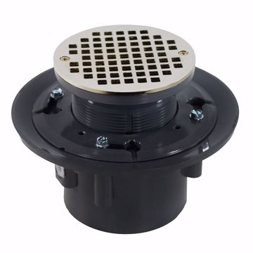 Picture of 4" Heavy Duty PVC Drain Base with 4" Plastic Spud and 6" Nickel Bronze Strainer