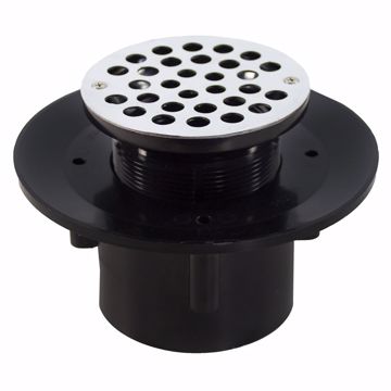 Picture of 2" x 3" Heavy Duty ABS Slab Drain Base with 3-1/2" Plastic Spud and 5" Stainless Steel Strainer