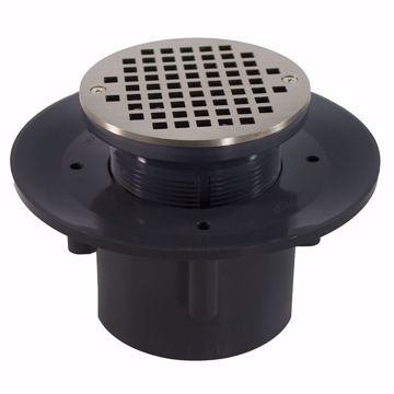 Picture of 2" x 3" Heavy Duty PVC Slab Drain Base with 3-1/2" Plastic Spud and 5" Nickel Bronze Strainer