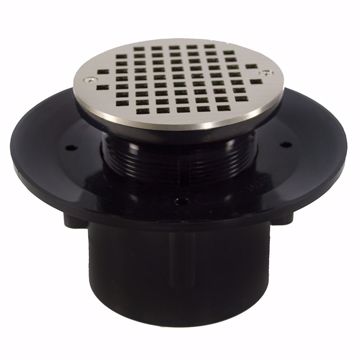 Picture of 2" x 3" Heavy Duty ABS Slab Drain Base with 3-1/2" Plastic Spud and 5" Nickel Bronze Strainer