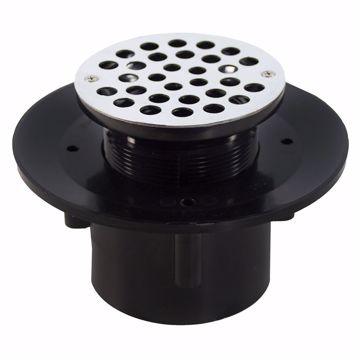 Picture of 2" x 3" Heavy Duty ABS Slab Drain Base with 3-1/2" Plastic Spud and 6" Stainless Steel Strainer