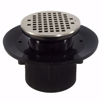 Picture of 2" x 3" Heavy Duty ABS Slab Drain Base with 3-1/2" Plastic Spud and 6" Nickel Bronze Strainer