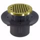 Picture of 3" x 4" Heavy Duty PVC Slab Drain Base with 3-1/2" Plastic Spud and 5" Polished Brass Strainer with Ring