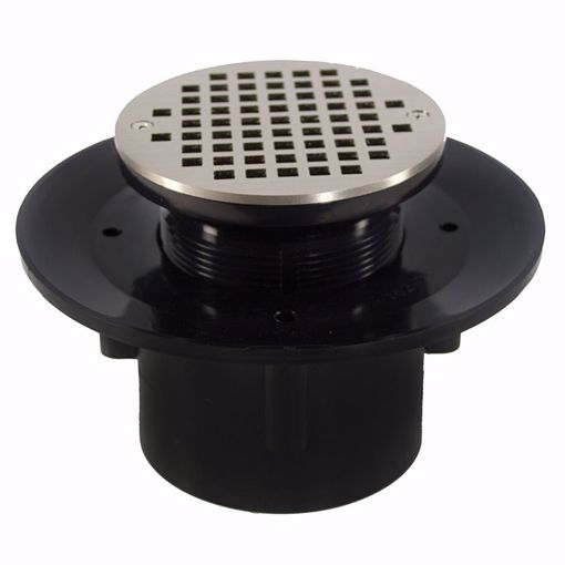 Picture of 4" Heavy Duty ABS Slab Drain Base with 3" Plastic Spud and 6" Nickel Bronze Strainer