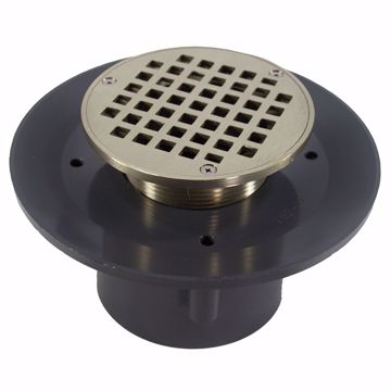 Picture of 4" Heavy Duty PVC Slab Drain Base with 3" Metal Spud and 5" Nickel Bronze Strainer