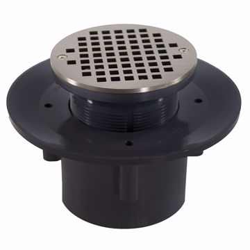 Picture of 4" Heavy Duty PVC Slab Drain Base with 3-1/2" Plastic Spud and 5" Nickel Bronze Strainer