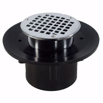 Picture of 4" Heavy Duty ABS Slab Drain Base with 3-1/2" Metal Spud and 5" Chrome Plated Strainer