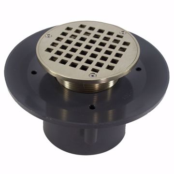 Picture of 4" Heavy Duty PVC Slab Drain Base with 4" Metal Spud and 5" Nickel Bronze Strainer