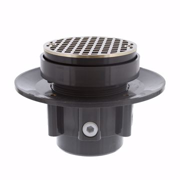 Picture of 3" x 4" LevelBest® Complete Heavy Duty Slab Drain System with 3-1/2" Plastic Spud and 5" Nickel Bronze Strainer