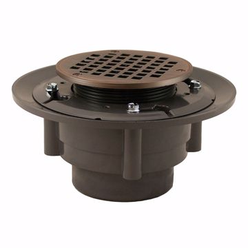 Picture of 3" x 4" Heavy Duty PVC Shower Drain with 3-1/2" Metal Spud and 5" Round Old World Bronze Strainer